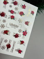Christmas Nail Decals — Poinsettia, Snowflakes & Gold Foil | CF-742 - UASLIDER