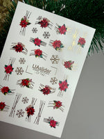 Christmas Nail Decals — Poinsettia, Snowflakes & Gold Foil | CF-742 - UASLIDER