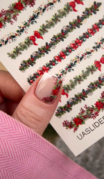 Christmas Nail Decals — Red Garland Strips Holly & Gold Foil | CF - 795 - UASLIDER