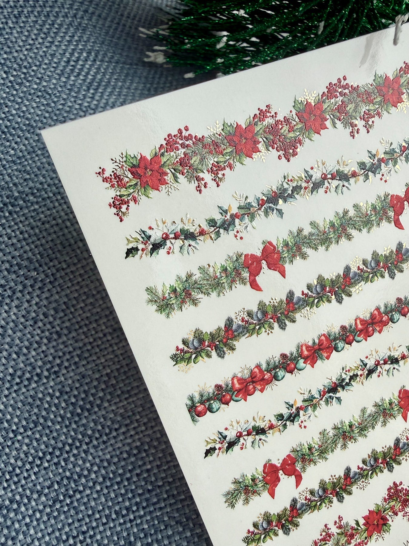 Christmas Nail Decals — Red Garland Strips Holly & Gold Foil | CF - 795 - UASLIDER