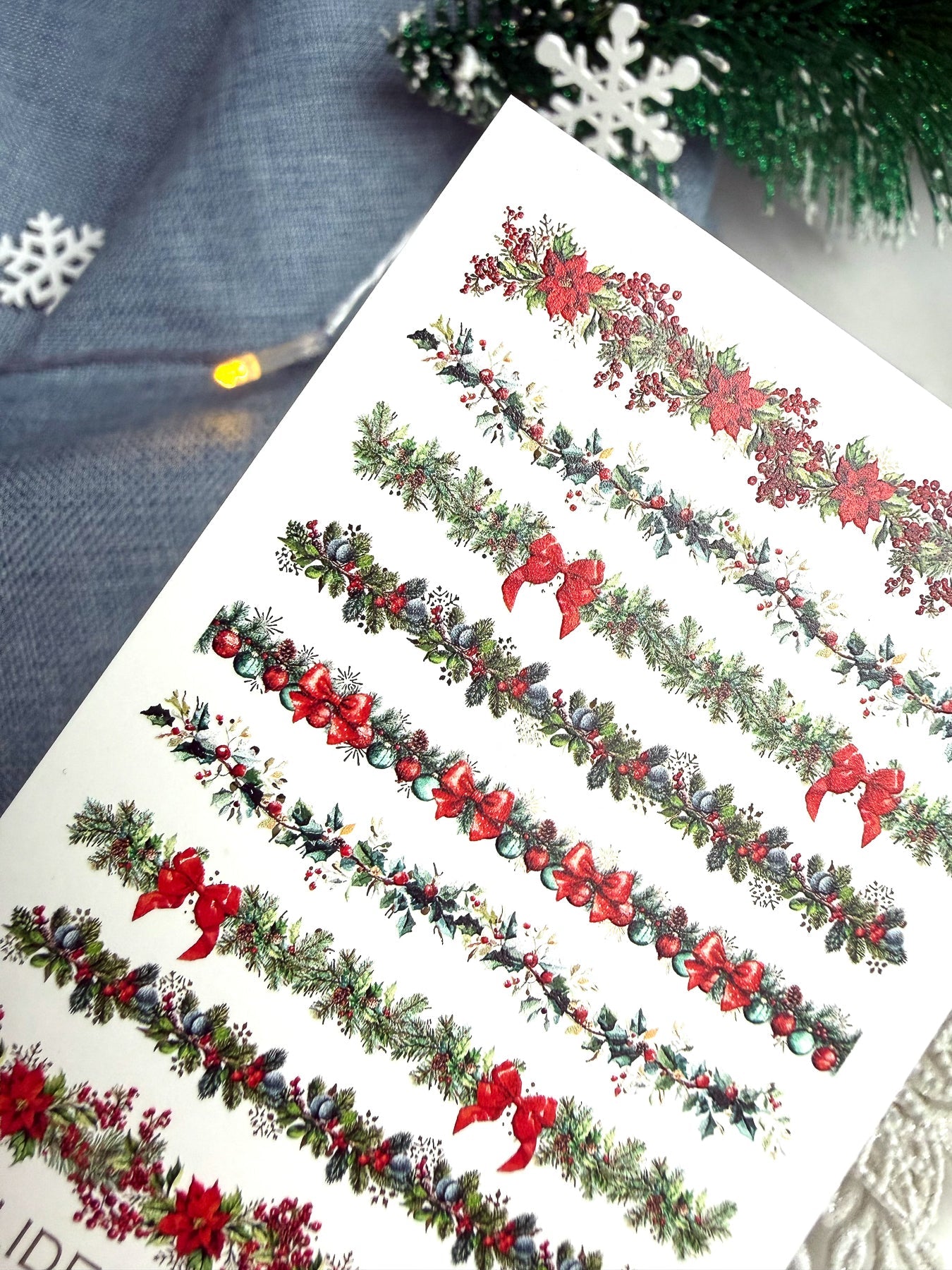 Christmas Nail Decals — Red Garland Strips Holly & Gold Foil | CF - 795 - UASLIDER