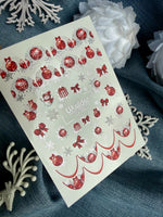 Christmas Nail Decals — Red Ornaments & Silver Foil Snowflakes | CF - 759 - UASLIDER