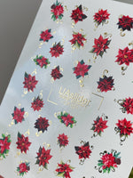 Christmas Nail Decals — Red Poinsettia & Gold Foil Swirls | CF-621 - UASLIDER