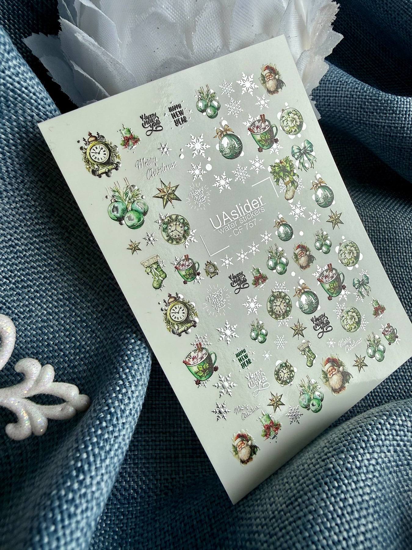 Christmas Nail Decals — Santa, Ornaments & Silver Foil Snowflakes | CF-757 - UASLIDER