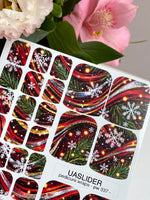 Christmas Pedicure Wraps — Snowflakes, Pine & Red Ribbons | pw-337 - UASLIDER
