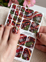 Christmas Pedicure Wraps — Snowflakes, Pine & Red Ribbons | pw-337 - UASLIDER