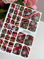 Christmas Pedicure Wraps — Snowflakes, Pine & Red Ribbons | pw-337 - UASLIDER