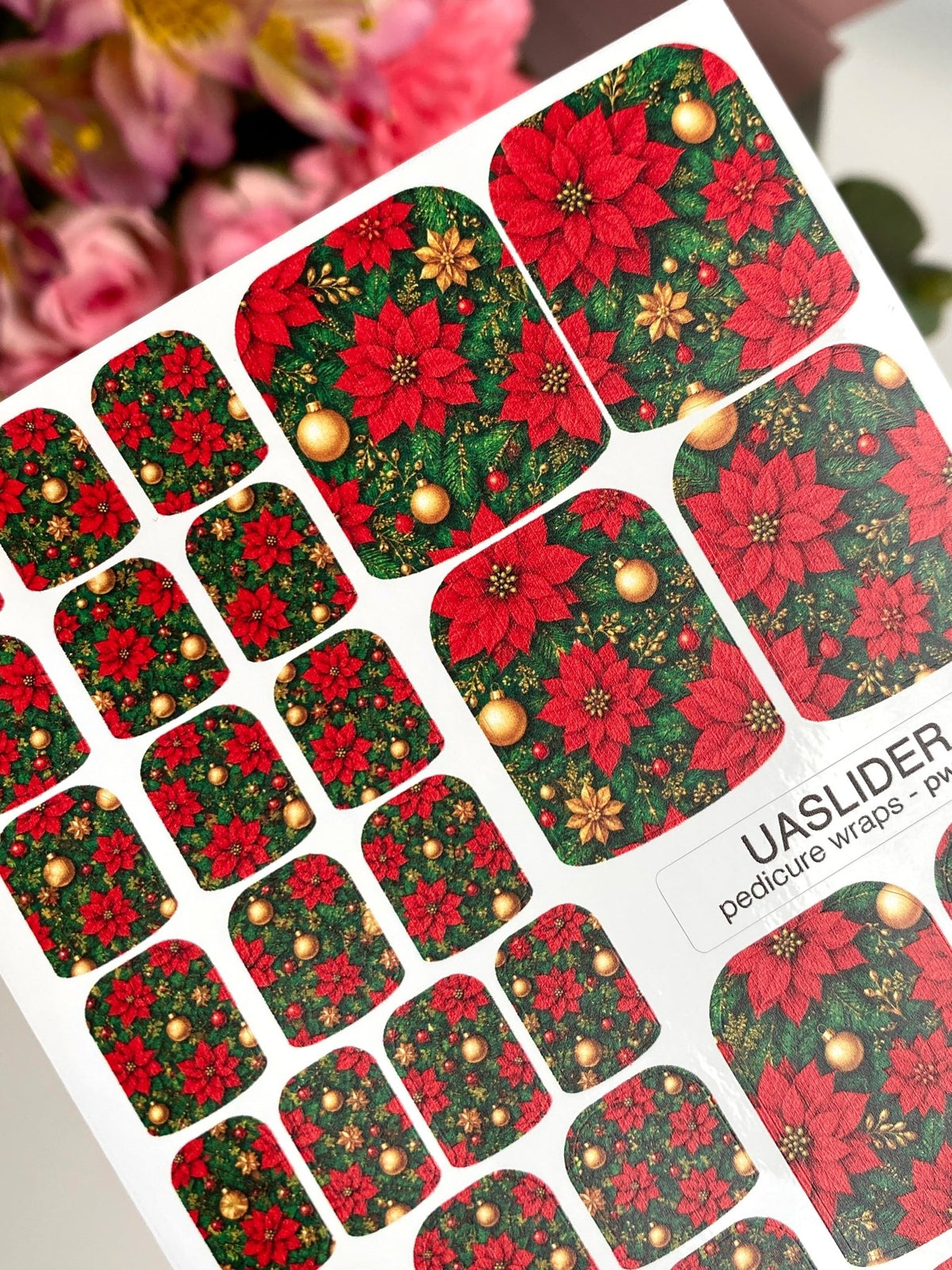 Christmas Poinsettia Pedicure Wraps — Red Flowers | pw-300 - UASLIDER