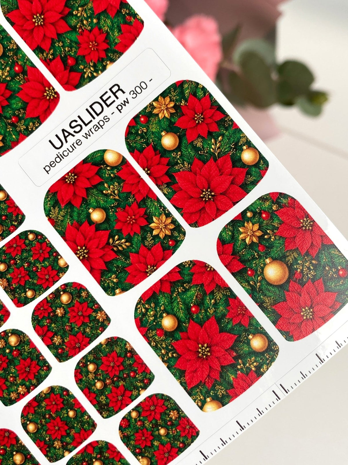 Christmas Poinsettia Pedicure Wraps — Red Flowers | pw-300 - UASLIDER