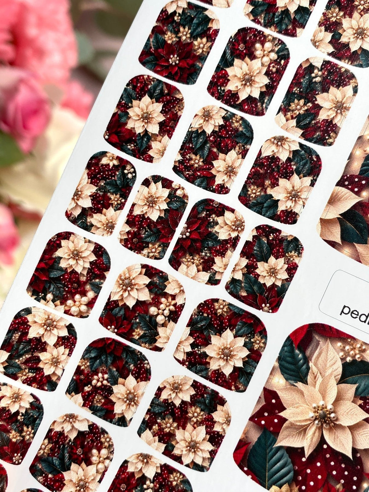 Christmas Poinsettia Pedicure Wraps — Red & Ivory | pw-348 - UASLIDER