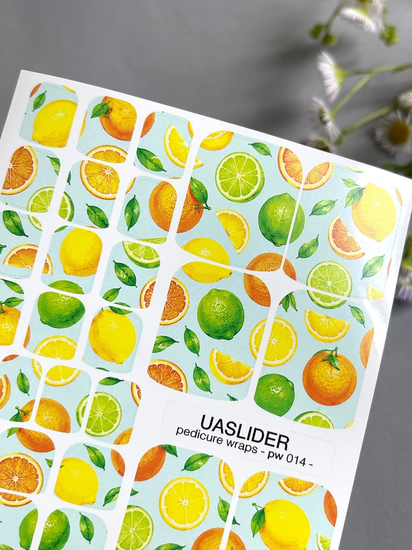 Citrus Pedicure Nail Wraps — Lemon, Lime & Orange on Mint | PW-014 - UASLIDER
