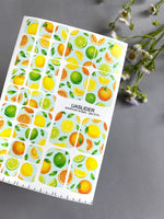 Citrus Pedicure Nail Wraps — Lemon, Lime & Orange on Mint | PW-014 - UASLIDER