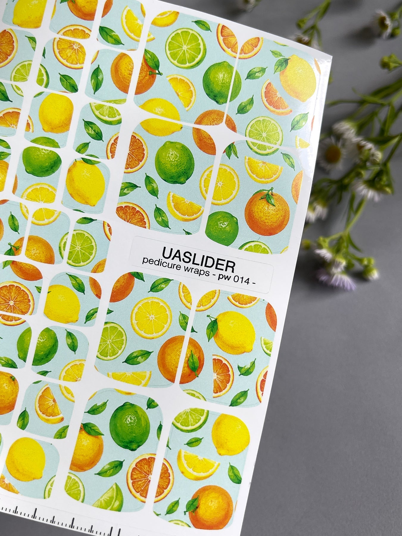 Citrus Pedicure Nail Wraps — Lemon, Lime & Orange on Mint | PW-014 - UASLIDER