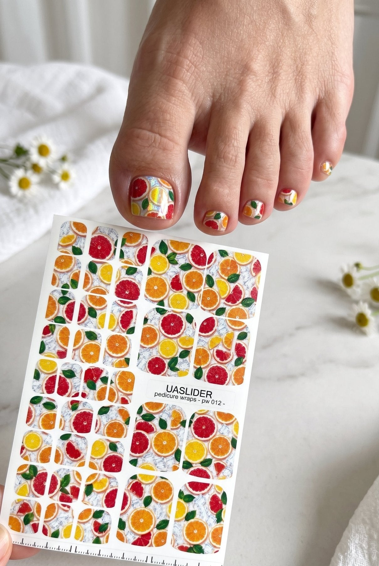 Citrus Pedicure Nail Wraps — Orange, Grapefruit & Lemon on Ice | PW-012 - UASLIDER