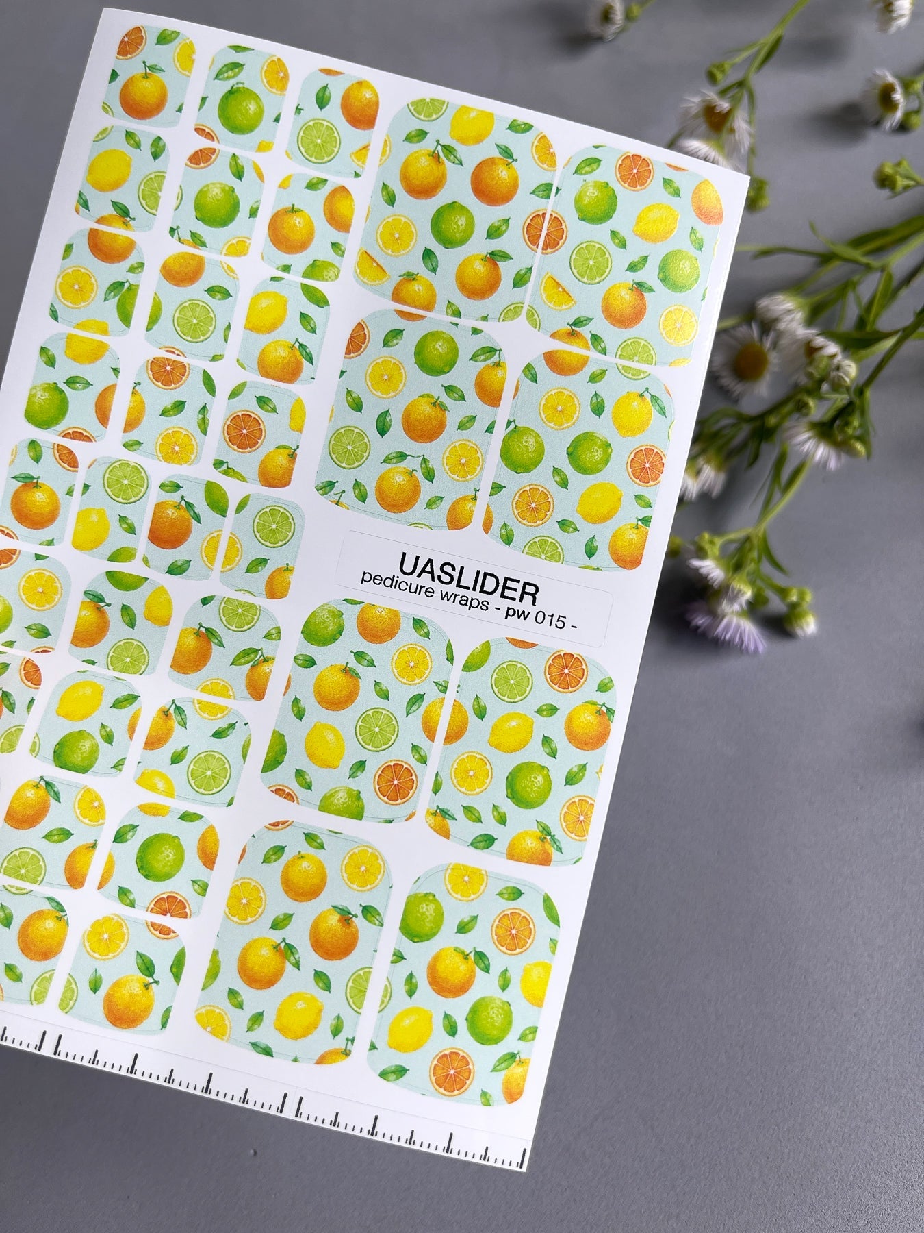 Citrus Pedicure Nail Wraps — Orange, Lemon & Lime on Mint | PW-015 - UASLIDER