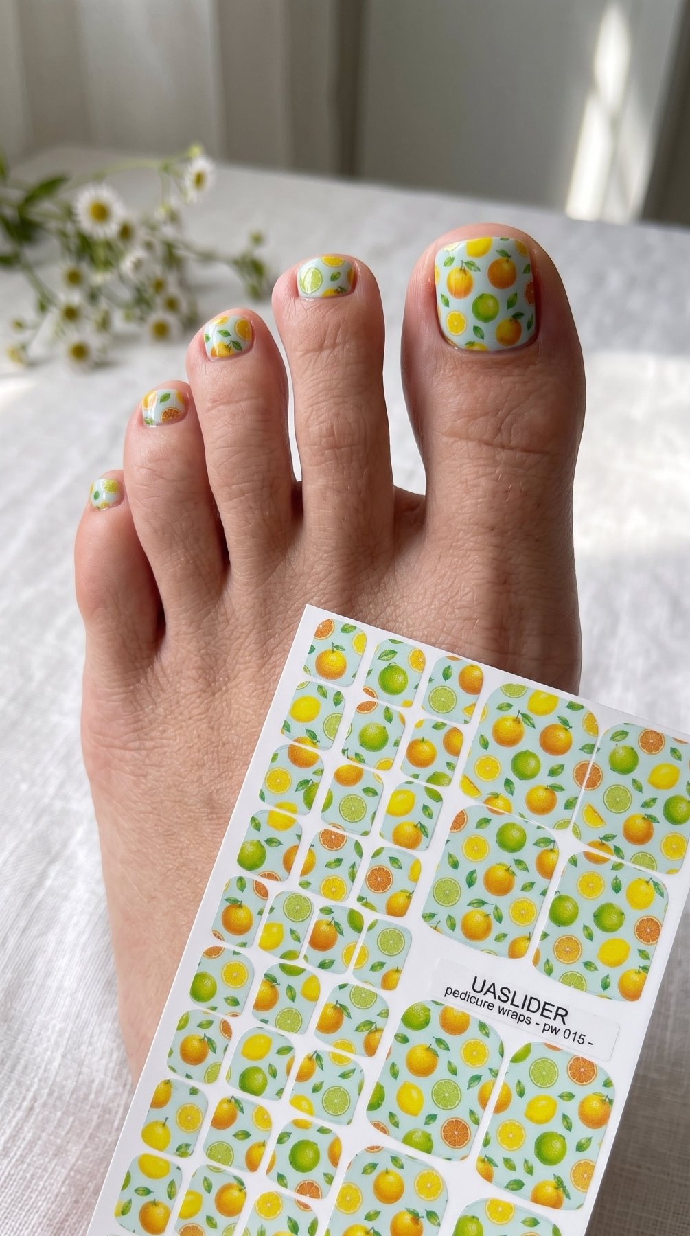 Citrus Pedicure Nail Wraps — Orange, Lemon & Lime on Mint | PW-015 - UASLIDER