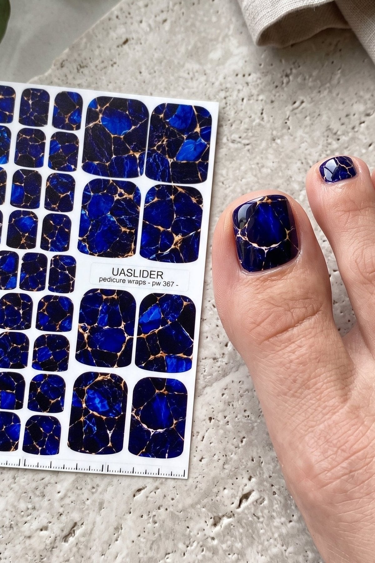 Cobalt Blue Marble Pedicure Nail Wraps — Stone Veins | pw-367 - UASLIDER