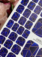 Cobalt Geometric Pedicure Wraps — Golden Yellow Lines | pw-363 - UASLIDER