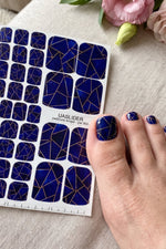 Cobalt Geometric Pedicure Wraps — Golden Yellow Lines | pw-363 - UASLIDER