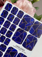 Cobalt Geometric Pedicure Wraps — Golden Yellow Lines | pw-363 - UASLIDER