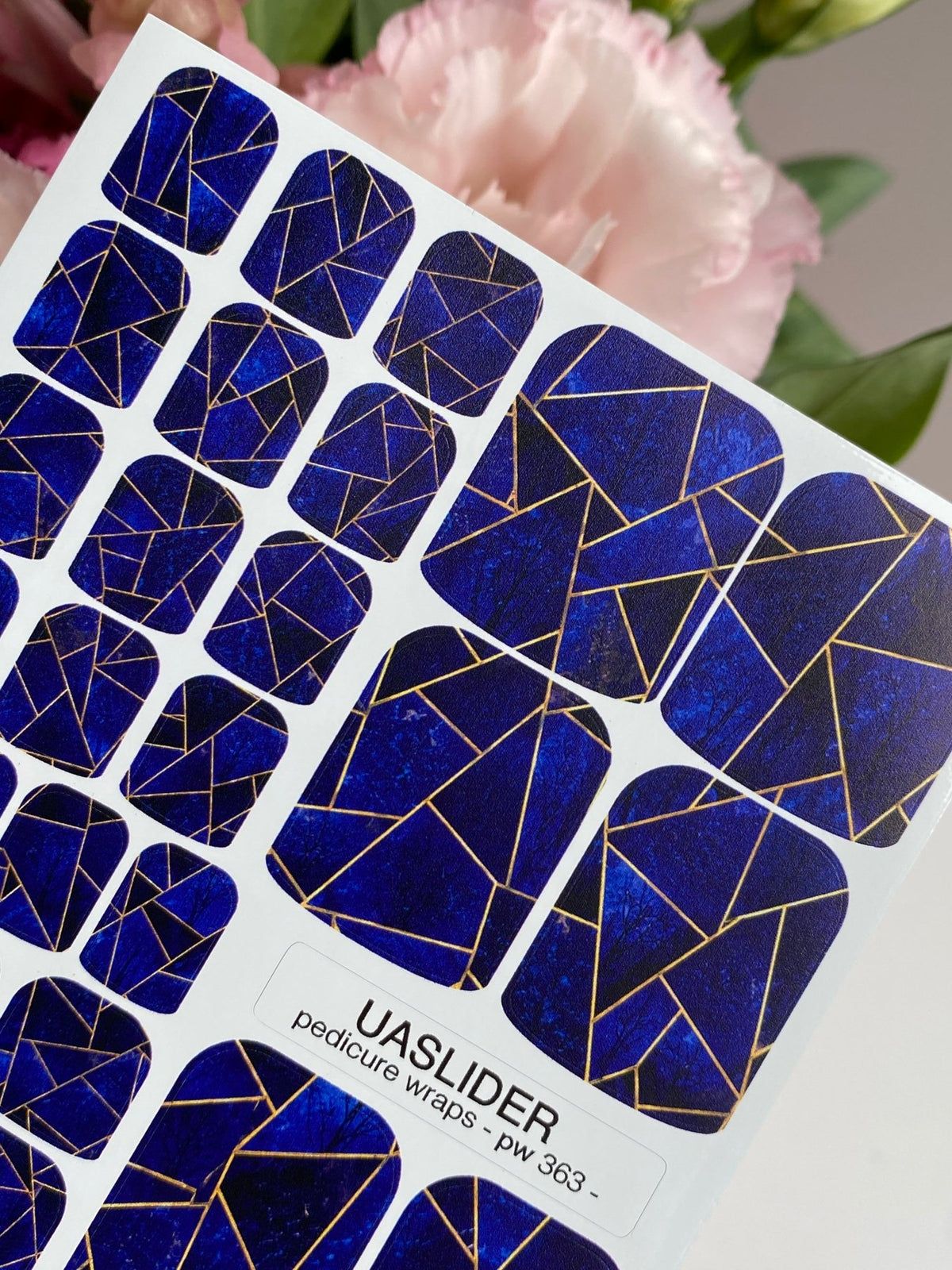 Cobalt Geometric Pedicure Wraps — Golden Yellow Lines | pw-363 - UASLIDER