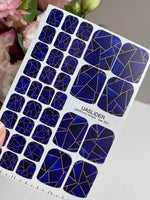 Cobalt Geometric Pedicure Wraps — Golden Yellow Lines | pw-363 - UASLIDER