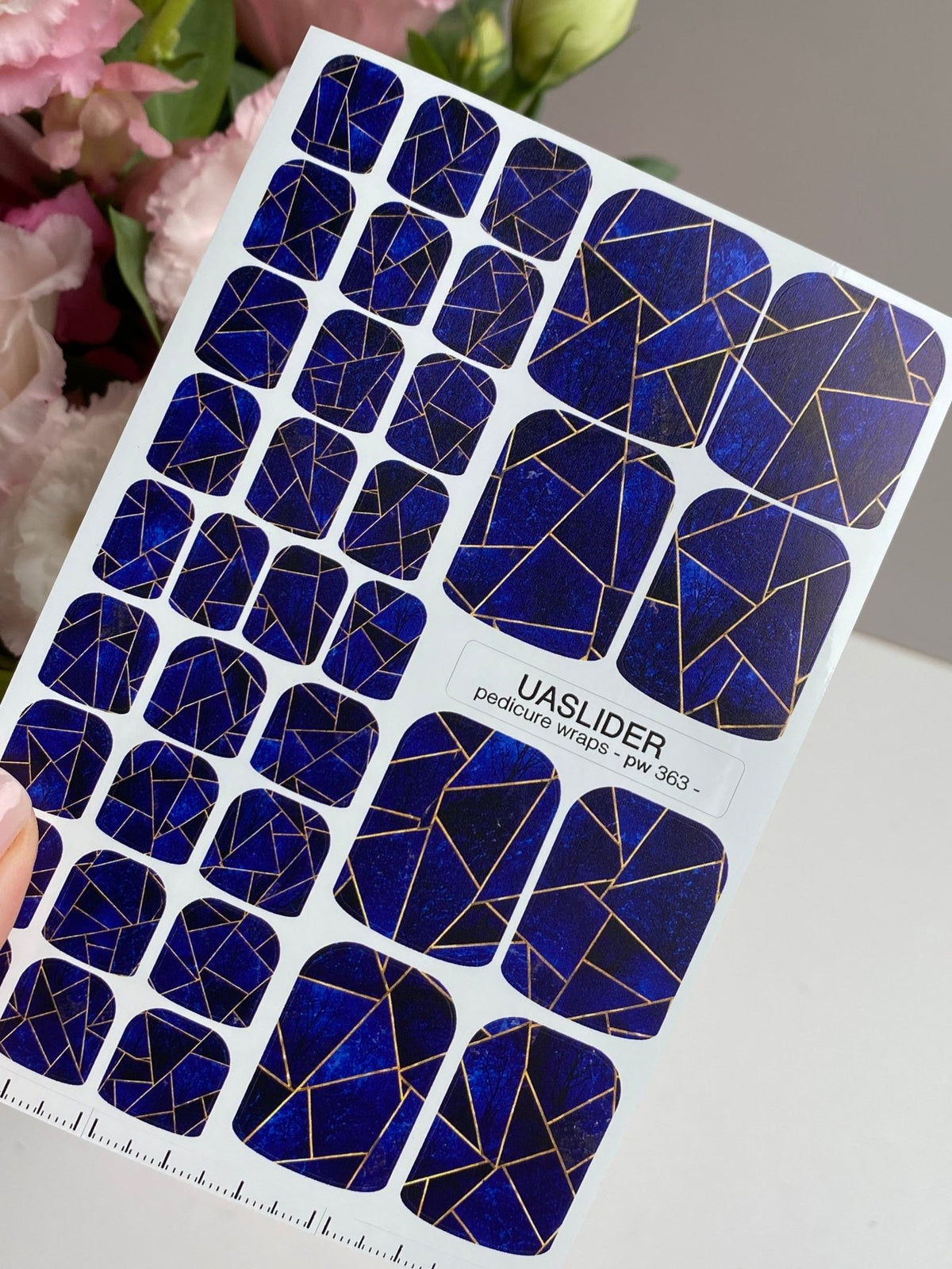 Cobalt Geometric Pedicure Wraps — Golden Yellow Lines | pw-363 - UASLIDER