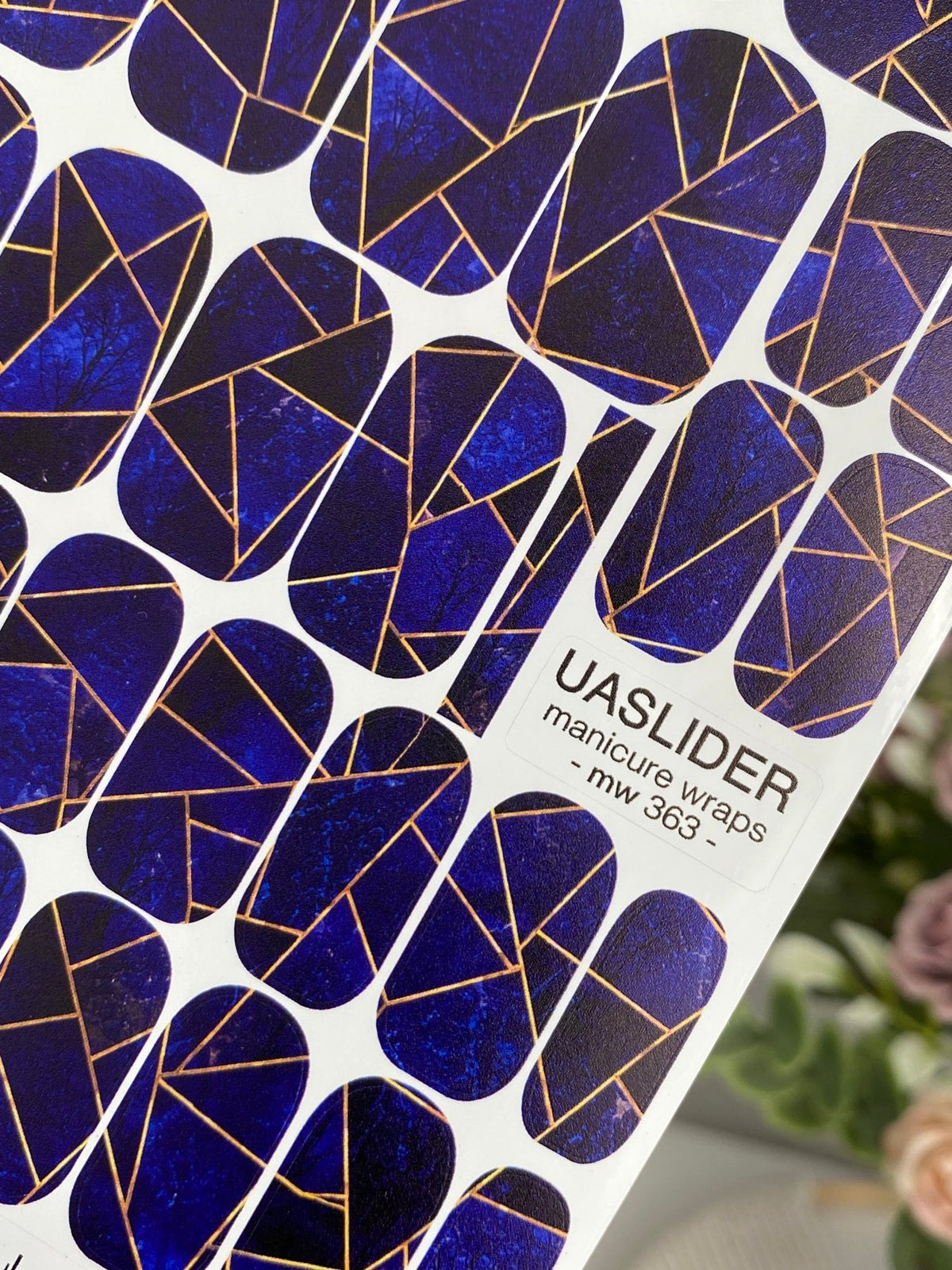 Cobalt Geometry Manicure Wraps — Fine Amber Lines | mw-363 - UASLIDER
