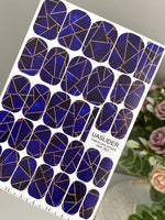 Cobalt Geometry Manicure Wraps — Fine Amber Lines | mw-363 - UASLIDER
