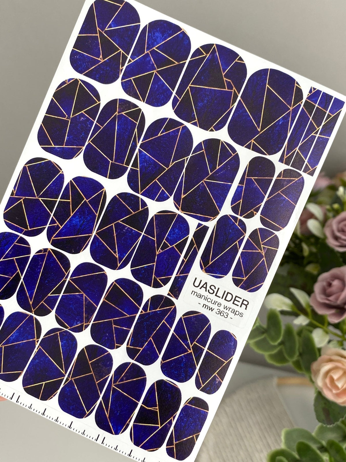 Cobalt Geometry Manicure Wraps — Fine Amber Lines | mw-363 - UASLIDER