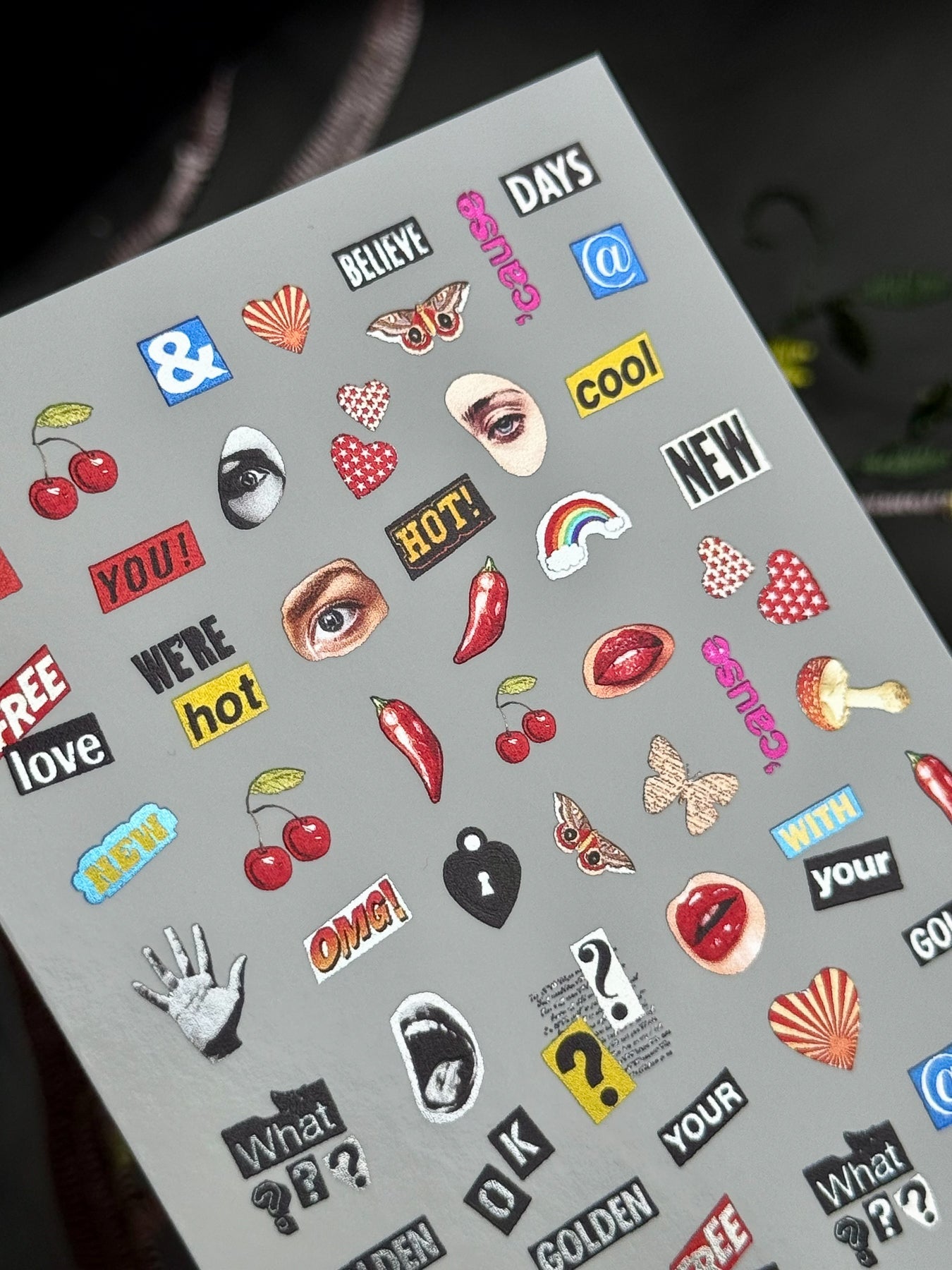 Collage Nail Decals — Ransom Note Text, Lips & Cherries | MC-052 - UASLIDER