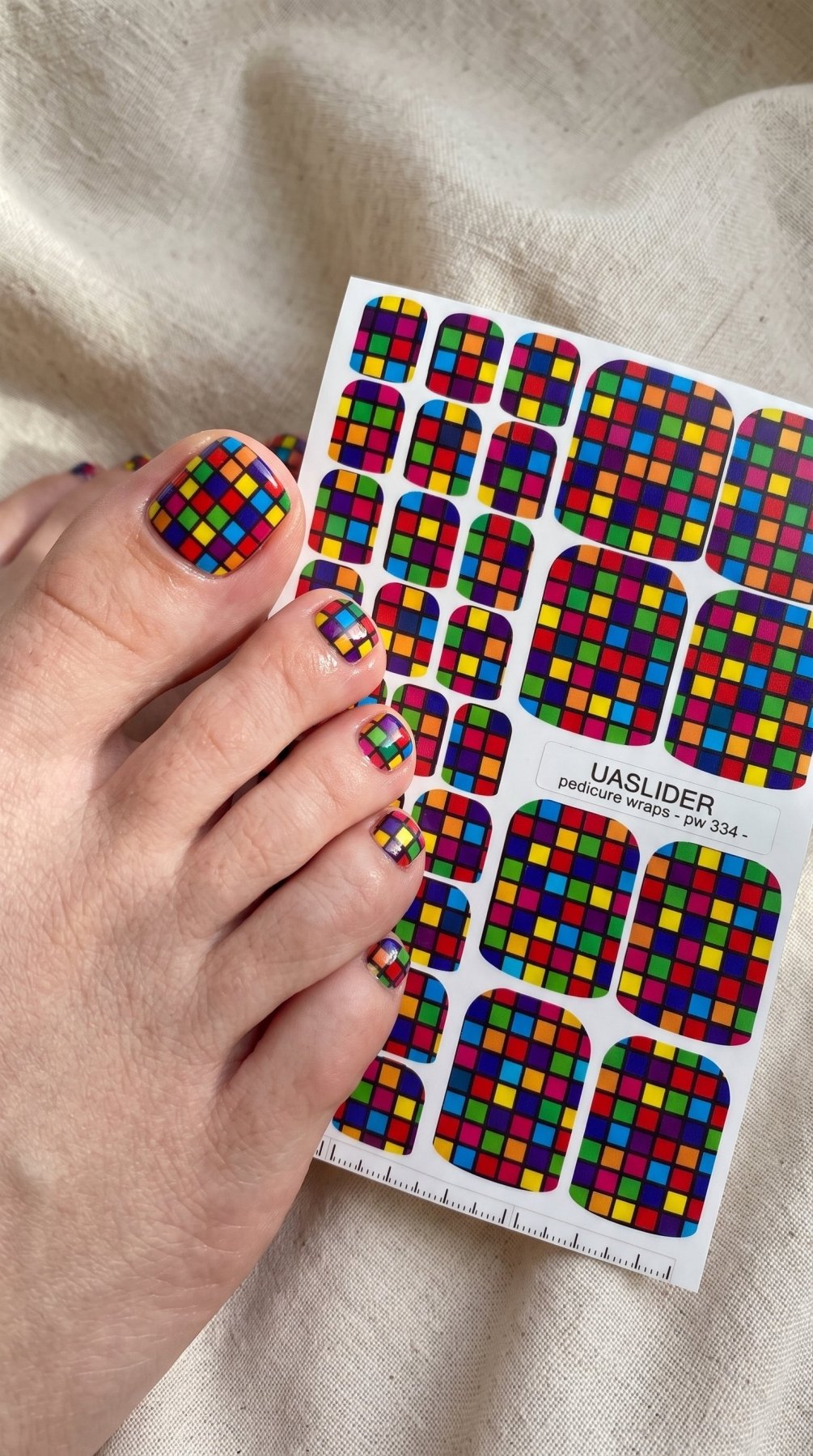 Color Grid Pedicure Wraps — Bright Geometric Squares | pw-334 - UASLIDER