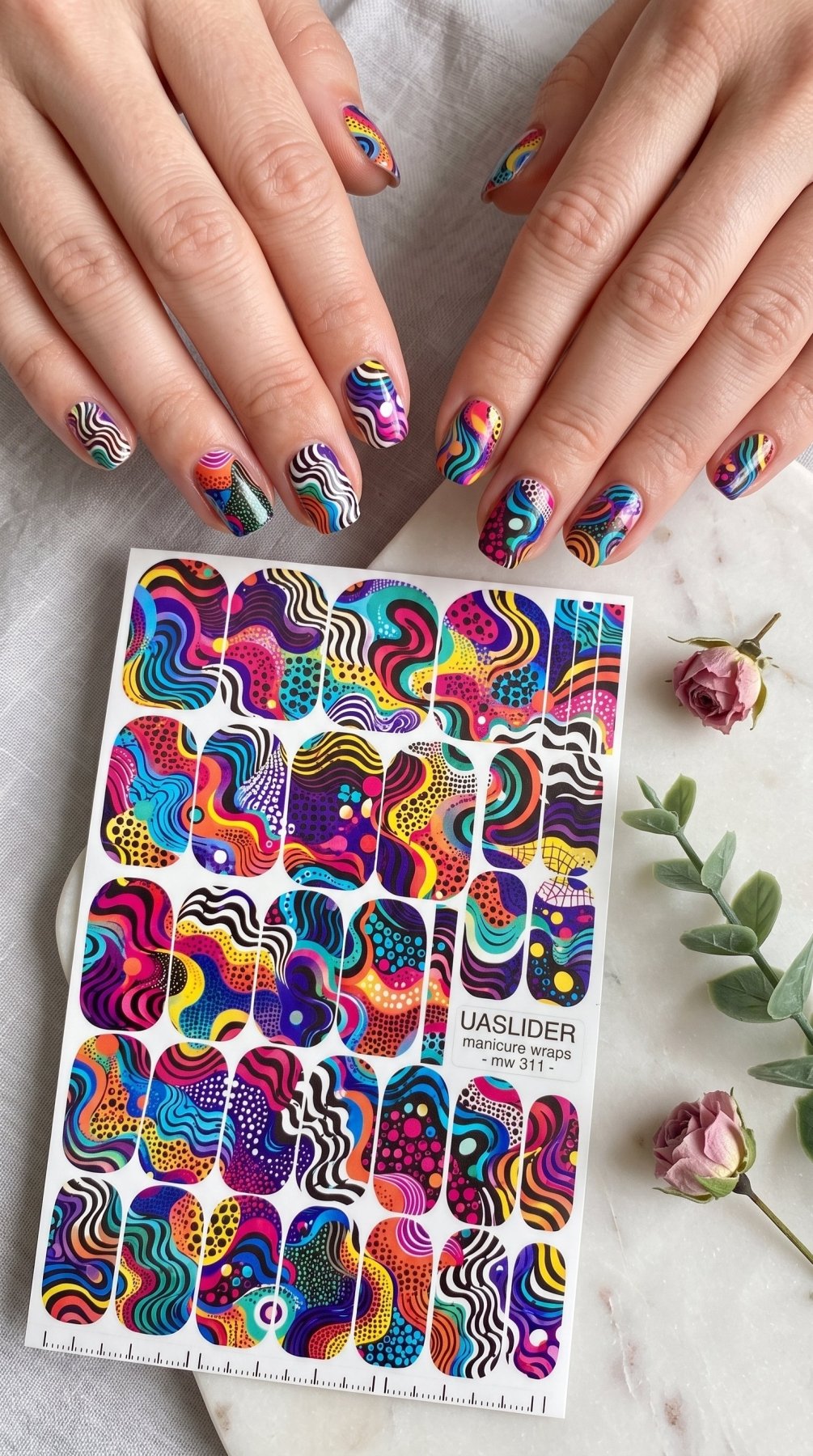Colorful Abstract Manicure Nail Wraps — Wavy Lines | mw-311 - UASLIDER
