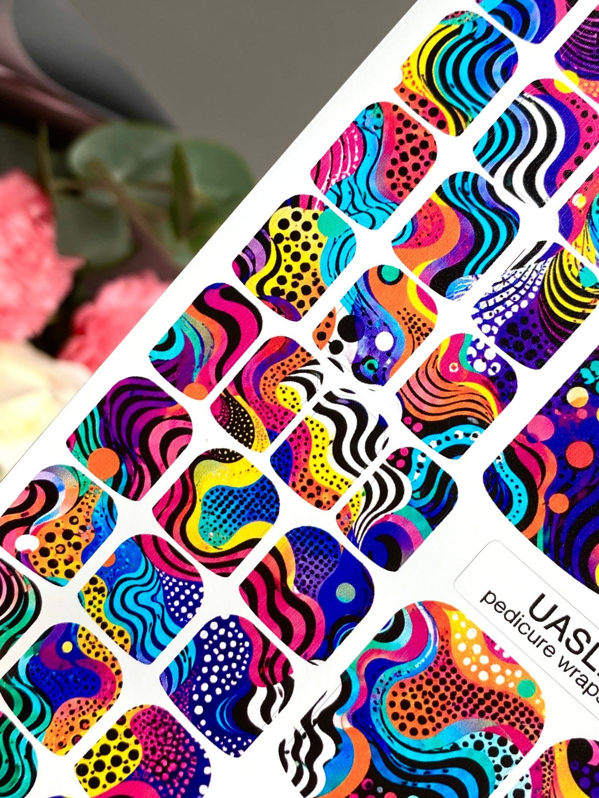 Colorful Abstract Pedicure Wraps — Wavy Retro Pattern | pw-311 - UASLIDER