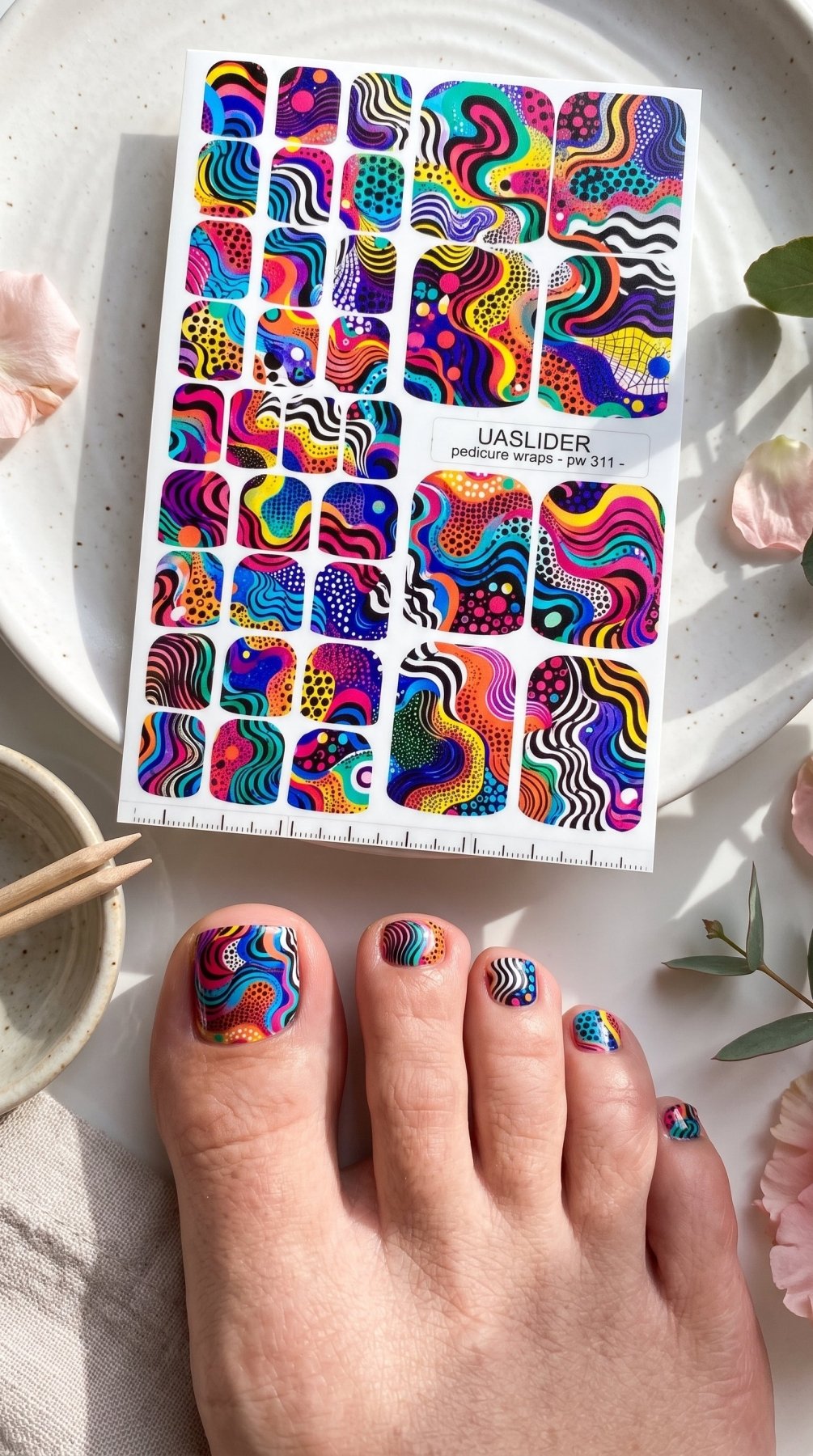 Colorful Abstract Pedicure Wraps — Wavy Retro Pattern | pw-311 - UASLIDER