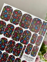 Colorful Doodle Flowers Manicure Wraps — Black | mw-305 - UASLIDER