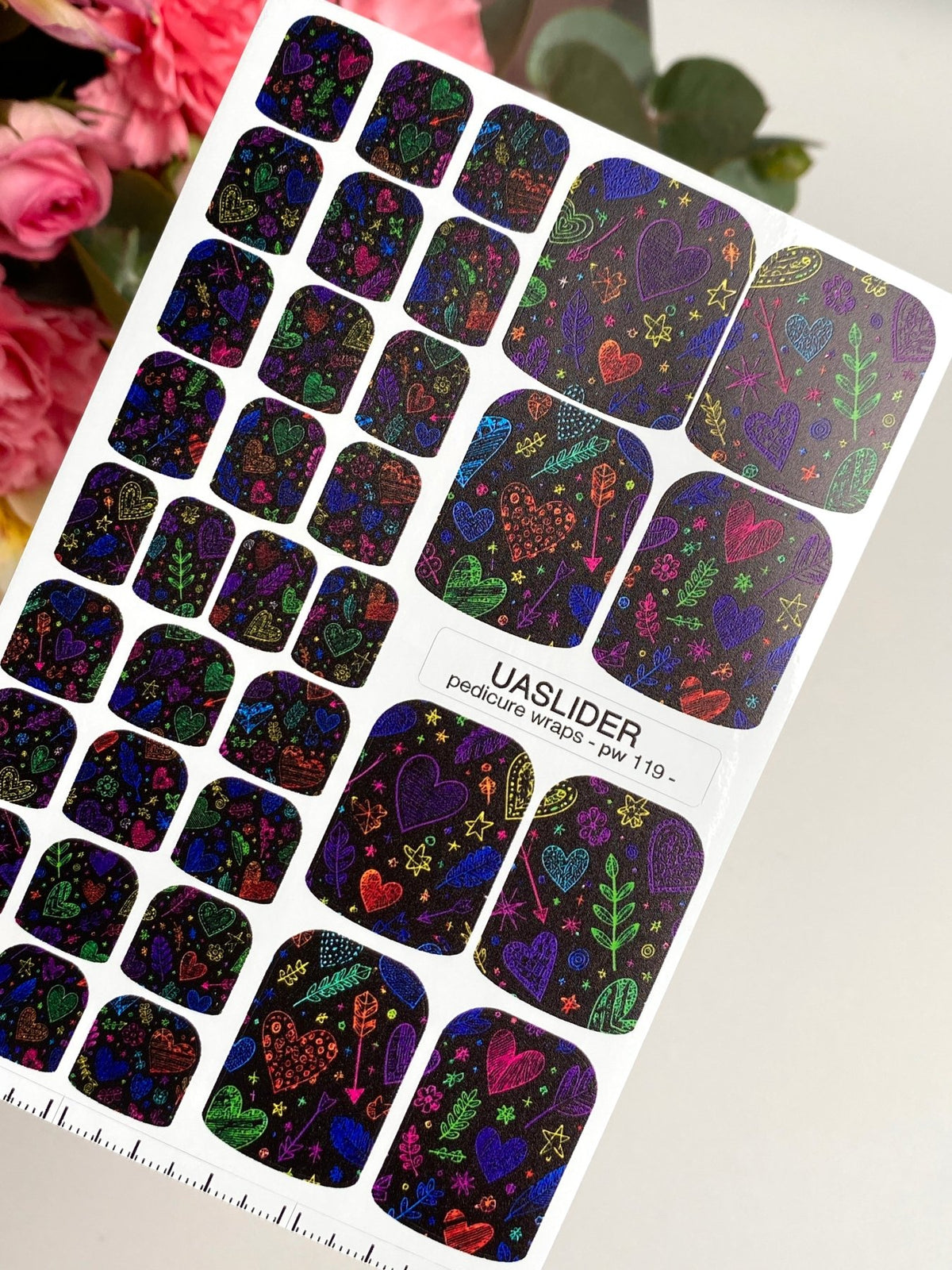 Colorful Doodle Pedicure Wraps — Hearts & Arrows | pw-119 - UASLIDER