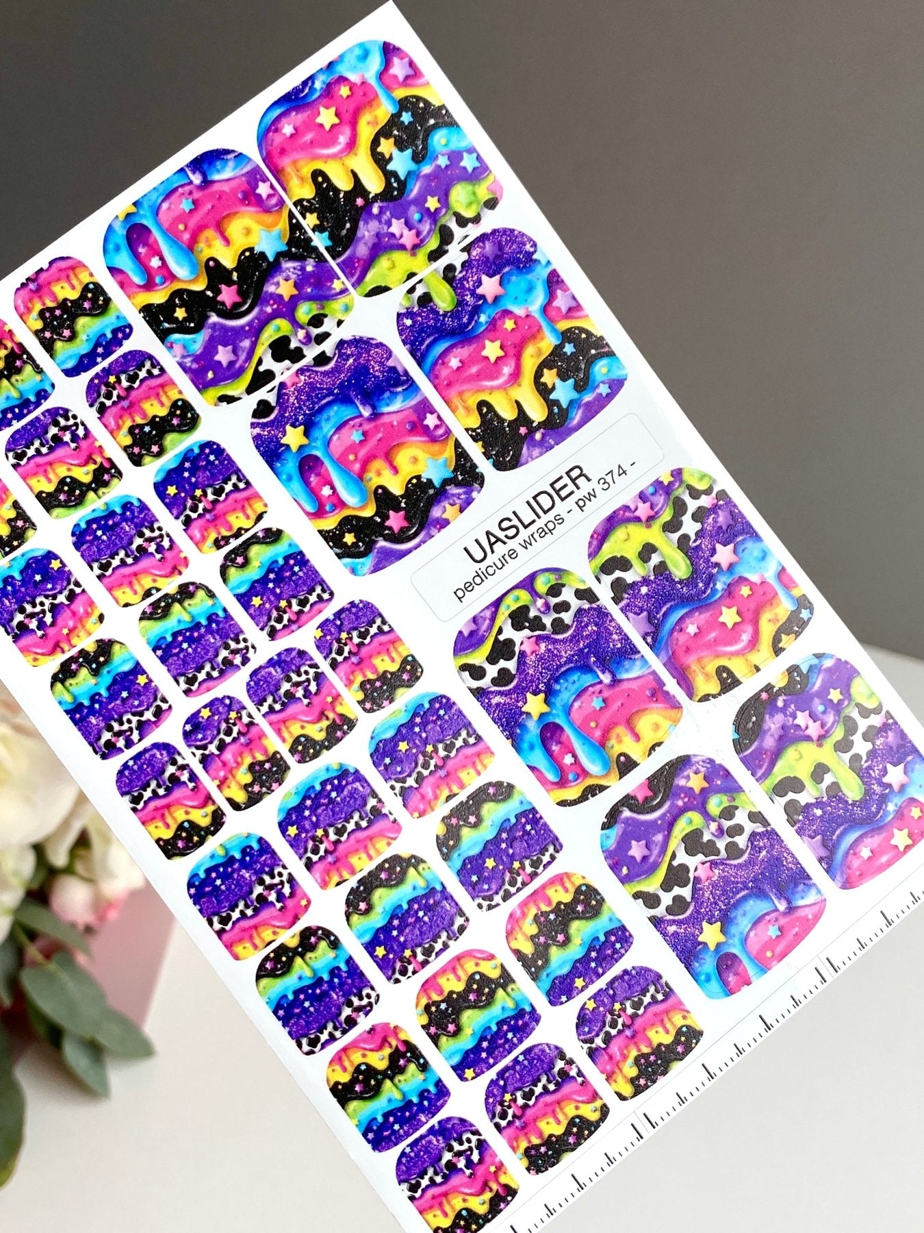 Colorful Drip Pedicure Wraps — Stars & Cow Print | pw-374 - UASLIDER