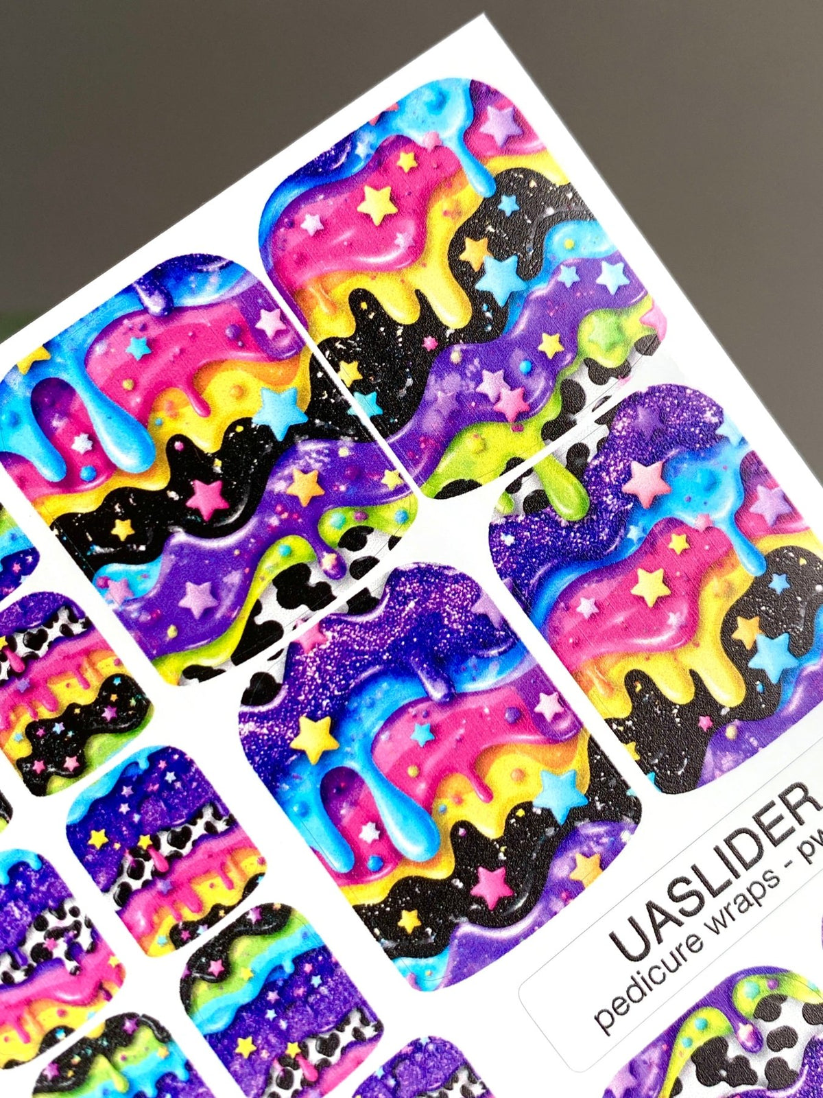 Colorful Drip Pedicure Wraps — Stars & Cow Print | pw-374 - UASLIDER