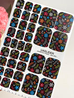 Colorful Floral Pedicure Wraps — Doodle Flowers on Black | pw-305 - UASLIDER