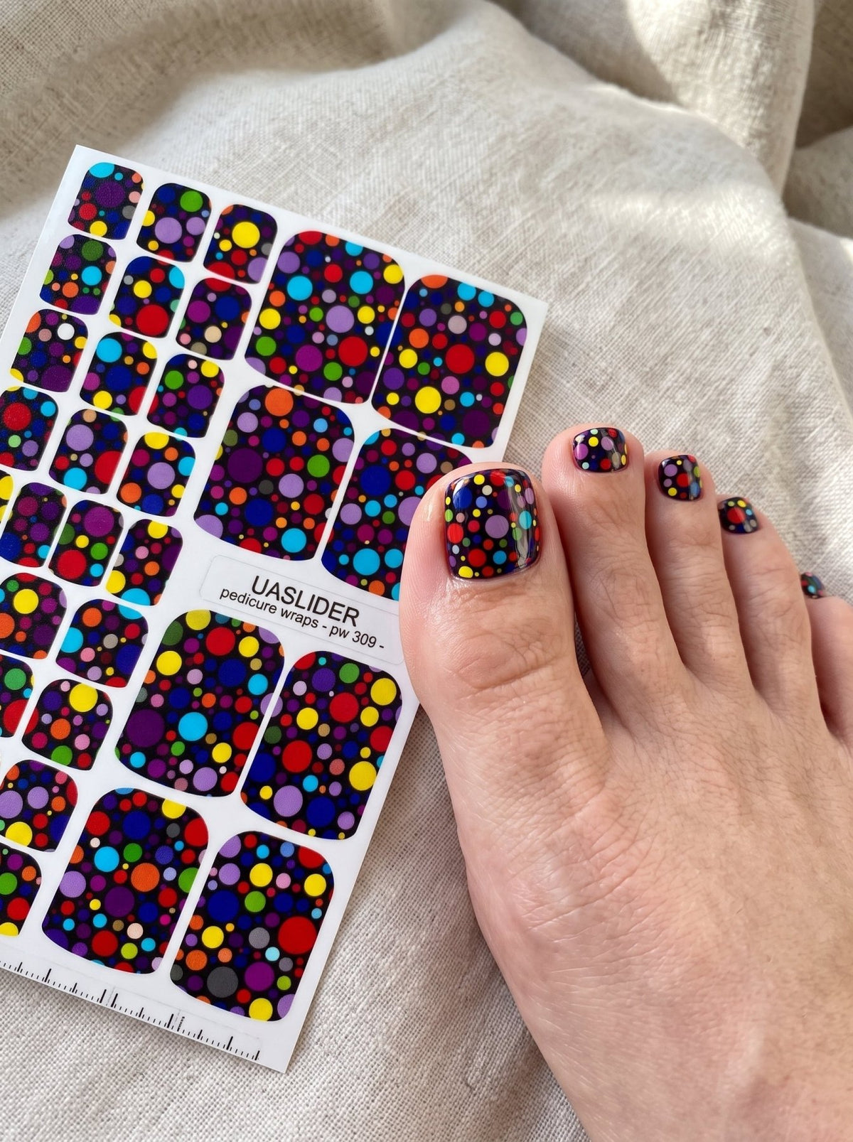 Colorful Polka Dot Pedicure Nail Wraps — Dark Base | pw-309 - UASLIDER