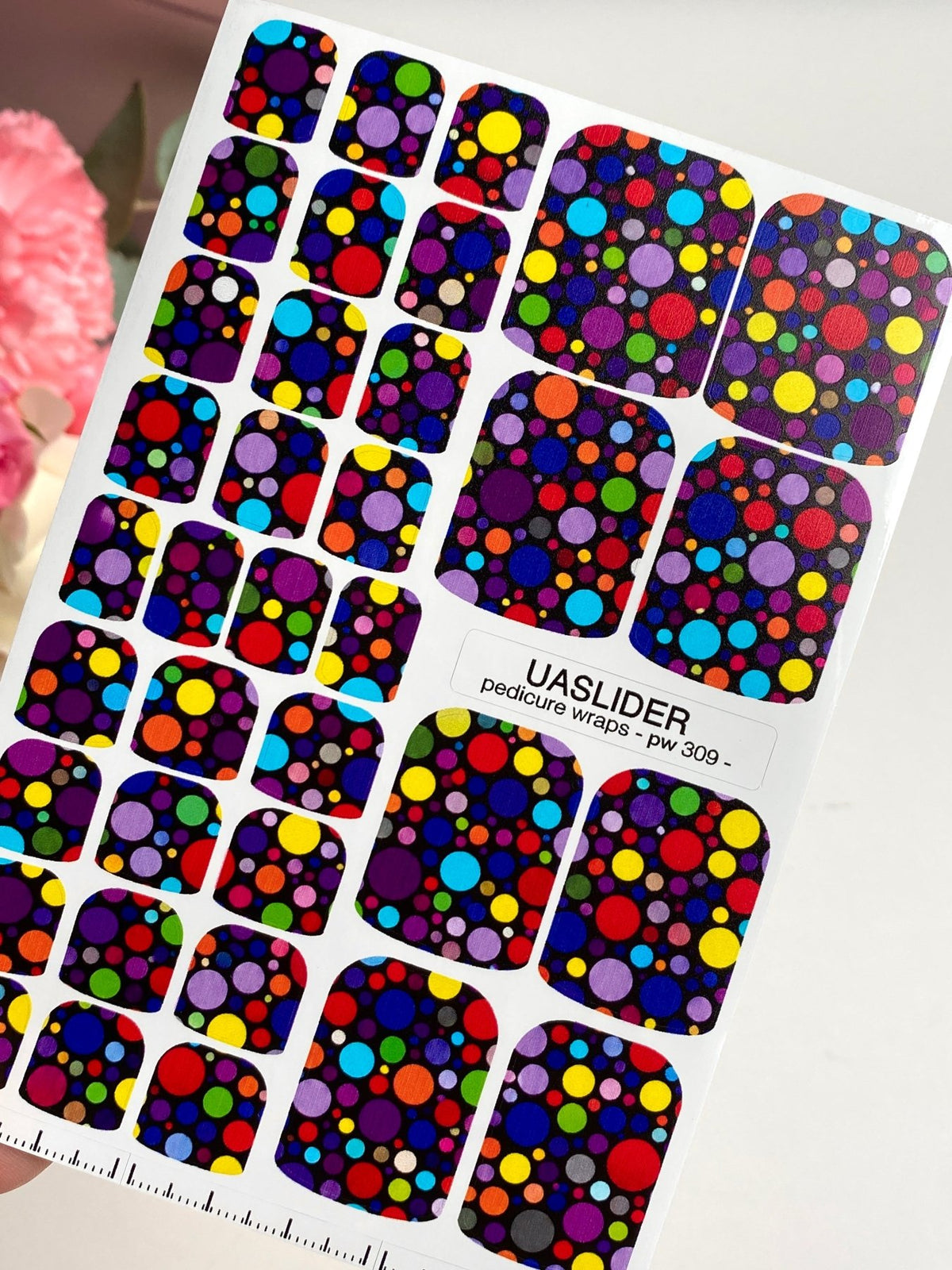 Colorful Polka Dot Pedicure Nail Wraps — Dark Base | pw-309 - UASLIDER