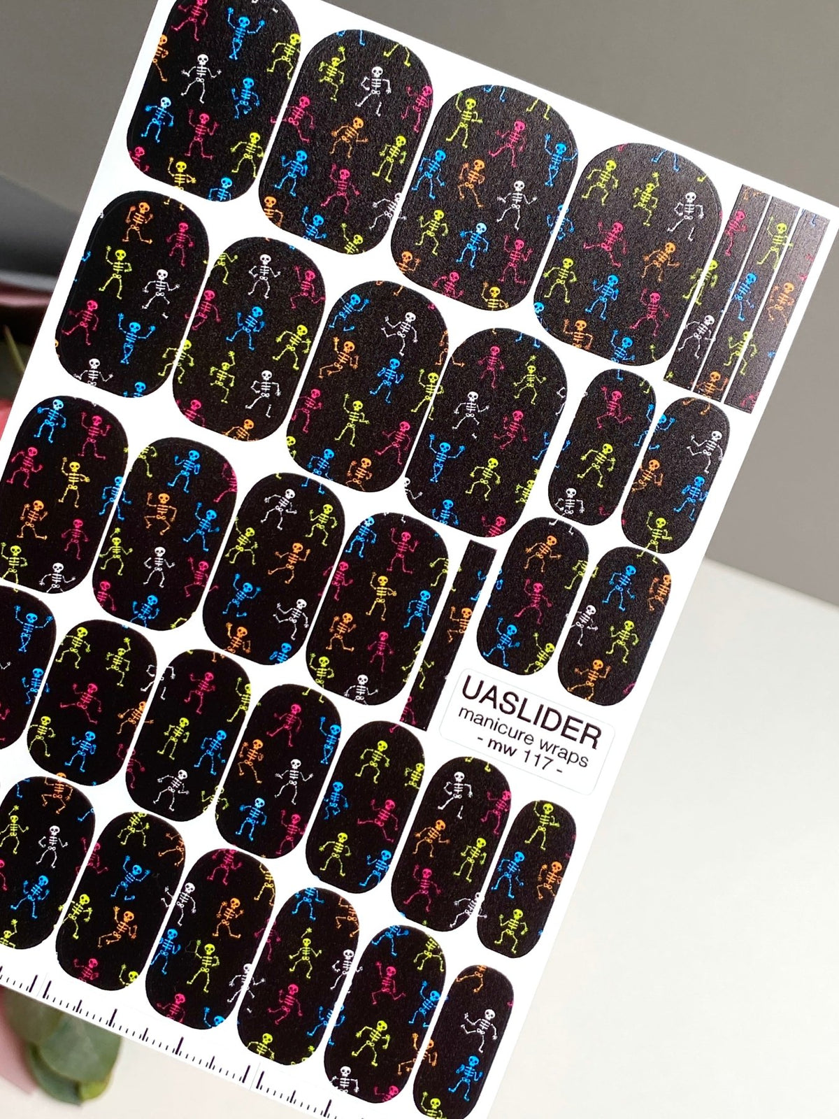Colorful Skeleton Manicure Wraps — Black Halloween | mw-117 - UASLIDER
