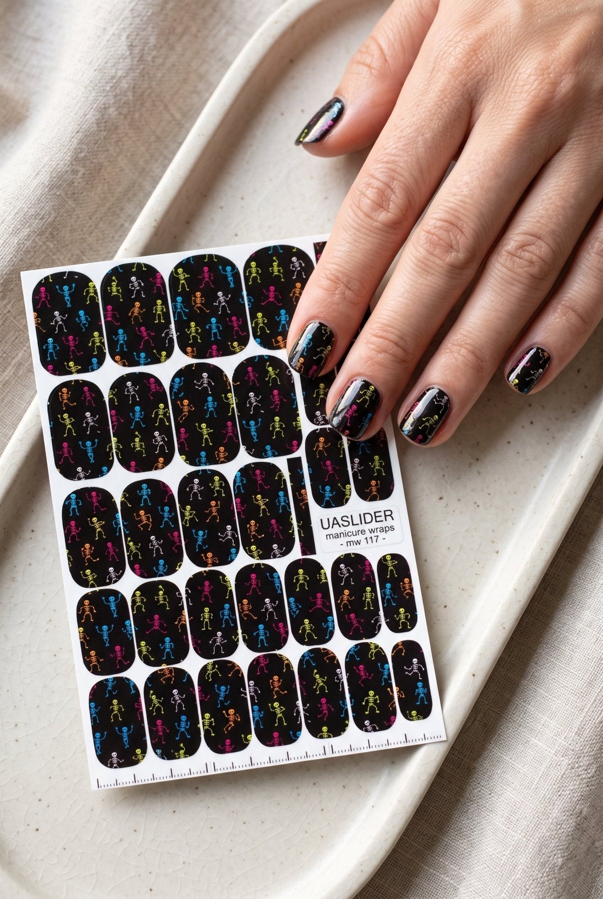 Colorful Skeleton Manicure Wraps — Black Halloween | mw-117 - UASLIDER