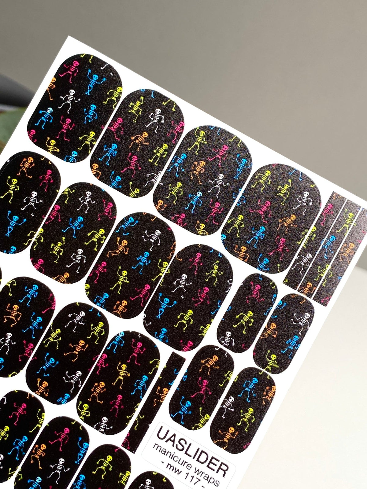 Colorful Skeleton Manicure Wraps — Black Halloween | mw-117 - UASLIDER