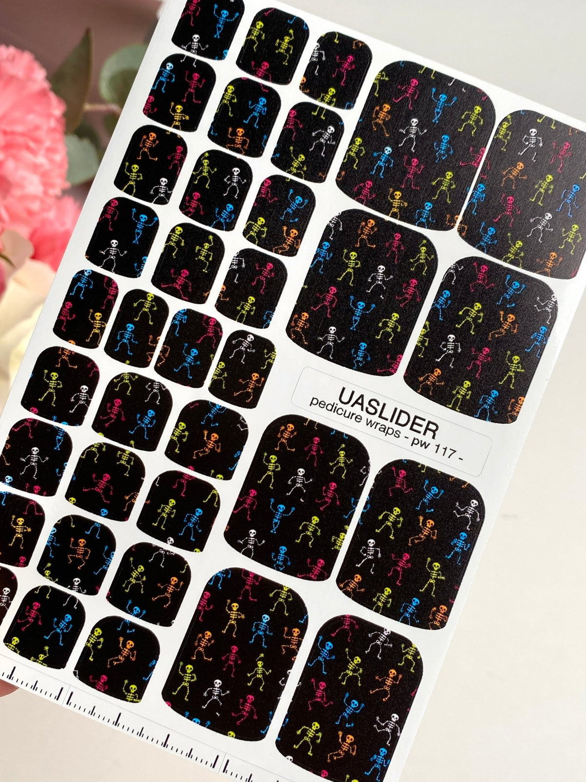 Colorful Skeleton Pedicure Wraps — Neon Bones on Black | pw-117 - UASLIDER