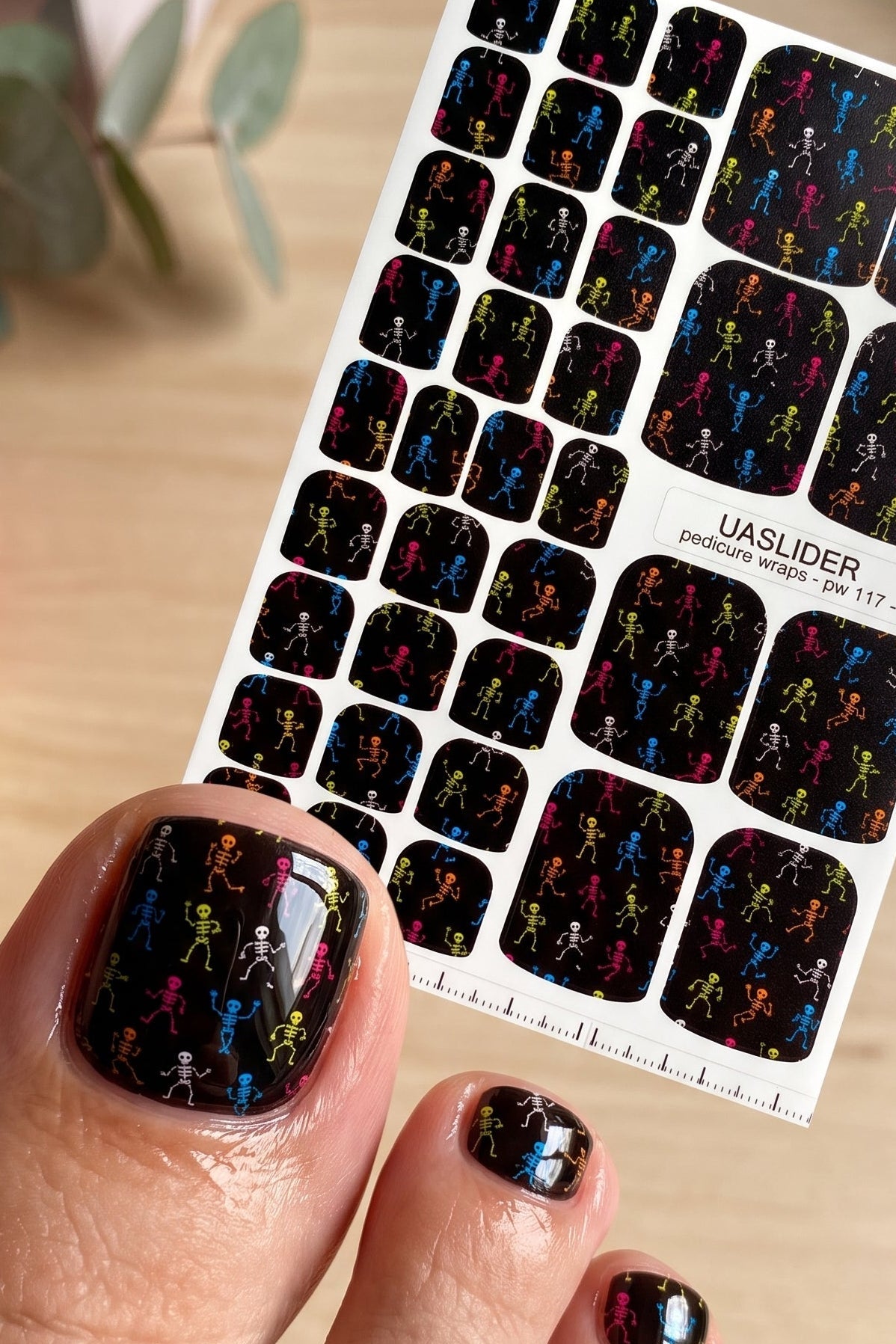 Colorful Skeleton Pedicure Wraps — Neon Bones on Black | pw-117 - UASLIDER