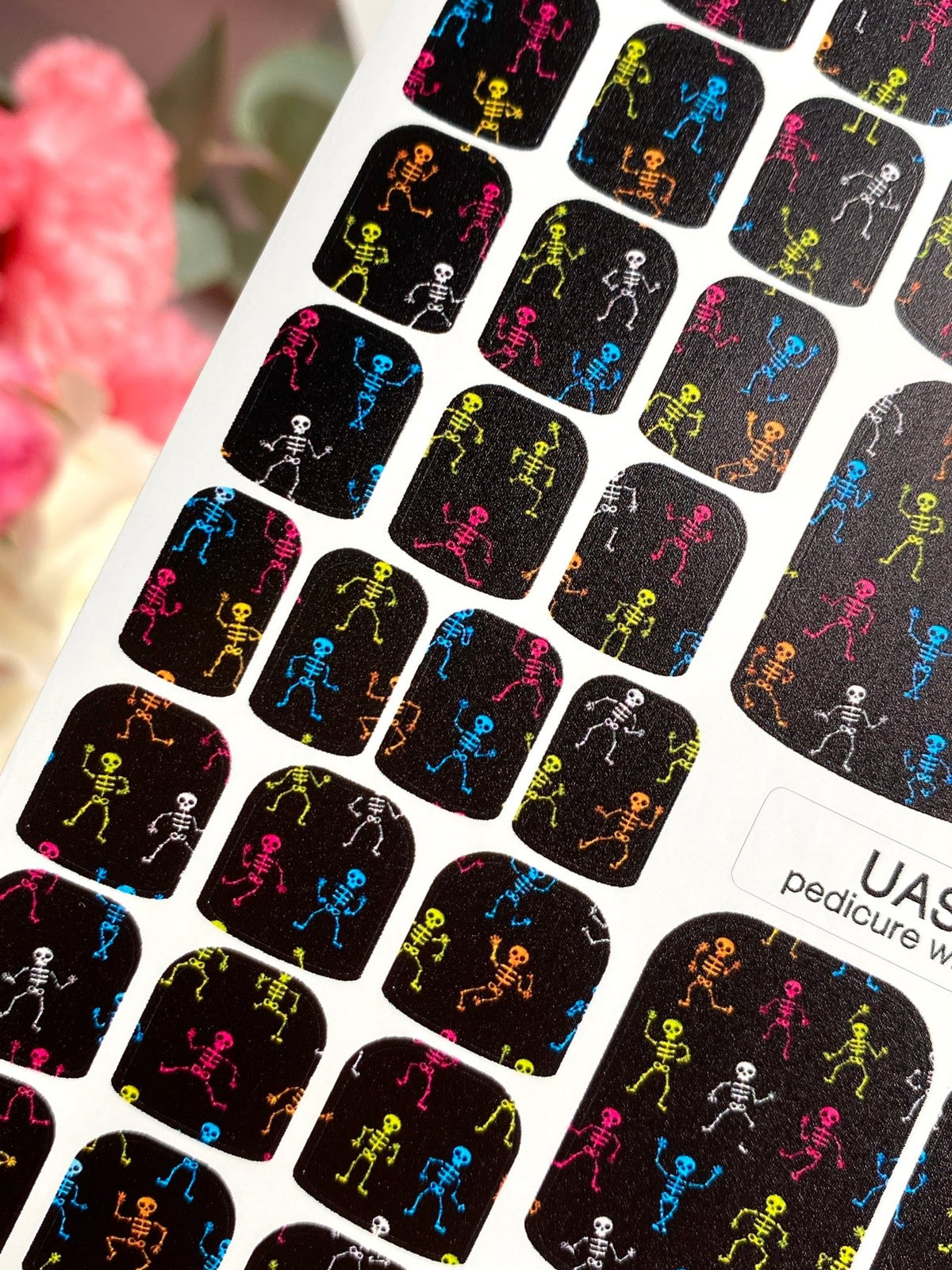 Colorful Skeleton Pedicure Wraps — Neon Bones on Black | pw-117 - UASLIDER