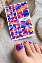 Colorful Wave Pedicure Wraps — Layered Abstract Lines | pw-368 - UASLIDER