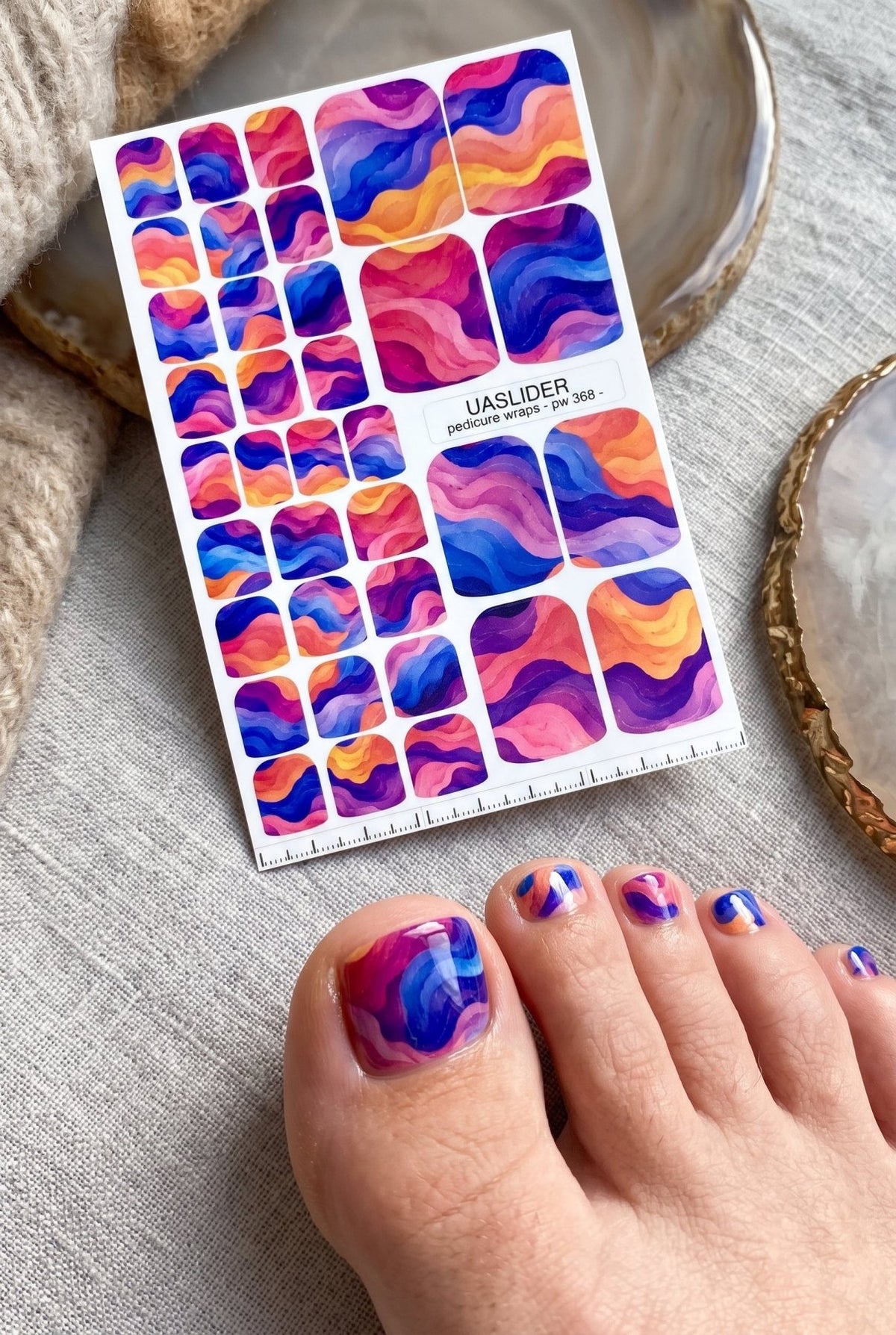 Colorful Wave Pedicure Wraps — Layered Abstract Lines | pw-368 - UASLIDER